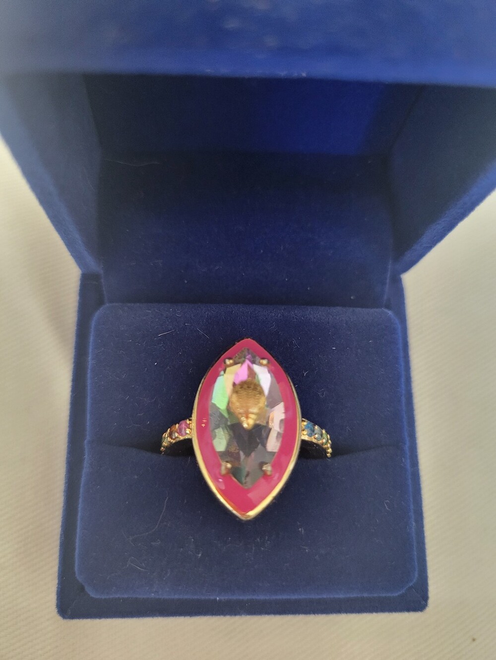 Kurt Geiger Gold Ring with Pink Marquise Crystal Center